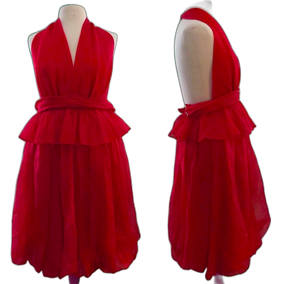 Vintage Bill Blass Collection Couture Dress Size 6 Gala Party Red Chiffon Halter